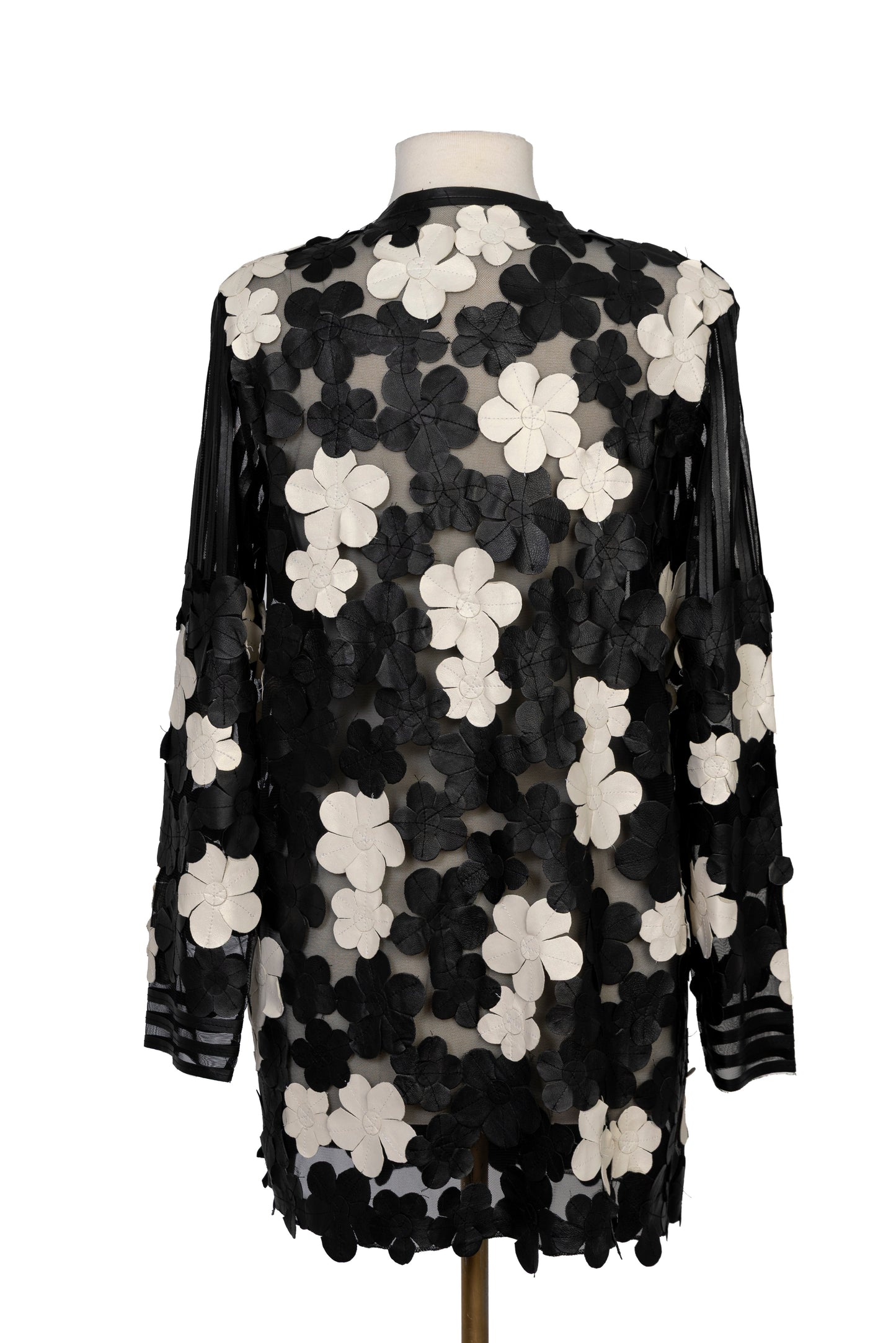 Black & White Daisy Leather Mesh Coat