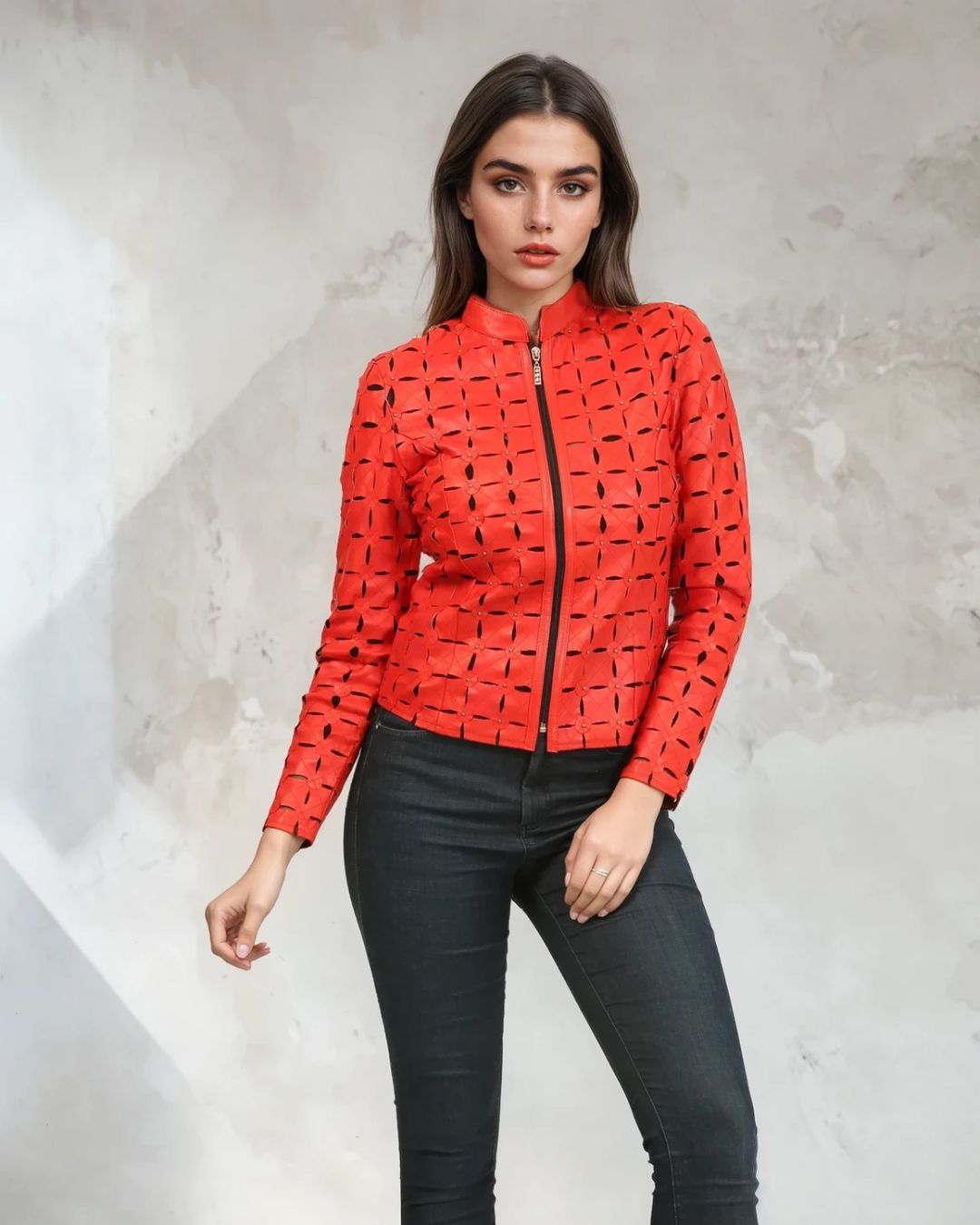 Square Fit Leather Mesh Jacket