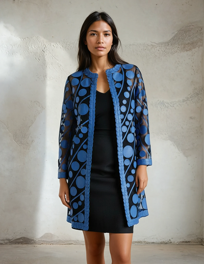 Circles Long Leather Mesh Jacket