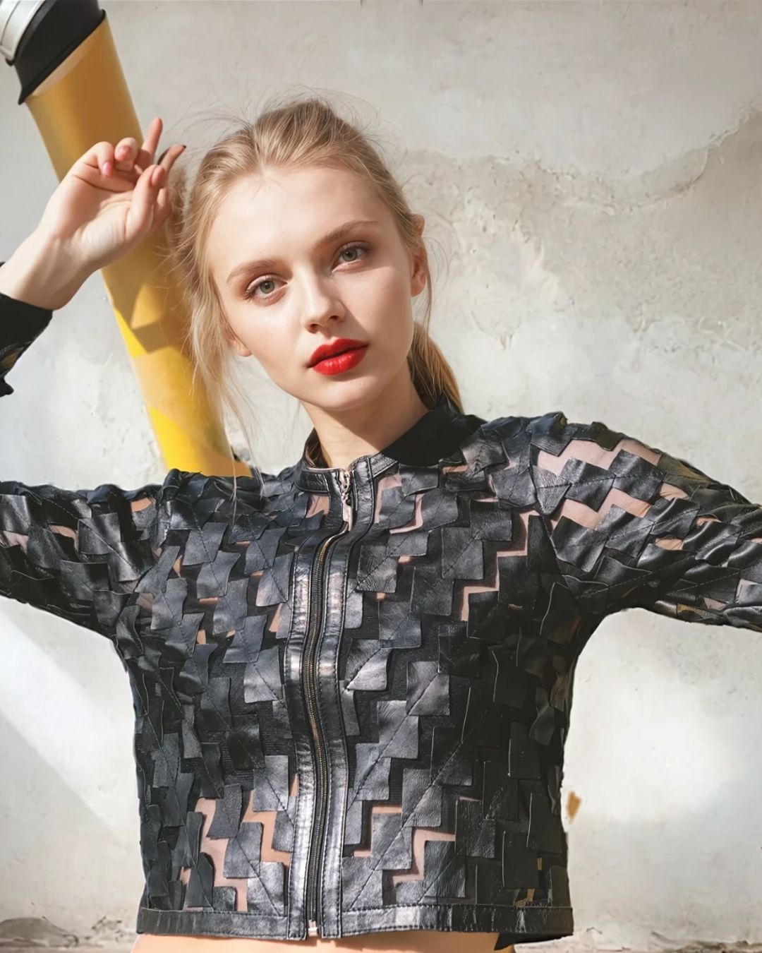 Dama Cropped Leather Mesh Jacket