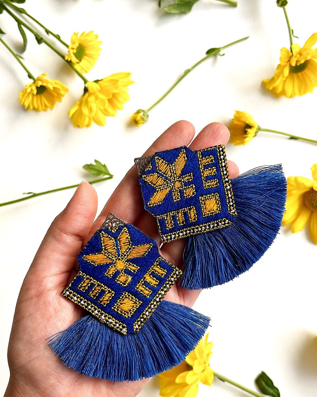 Golshan Hand-Embroidered Tassel Statement Earrings
