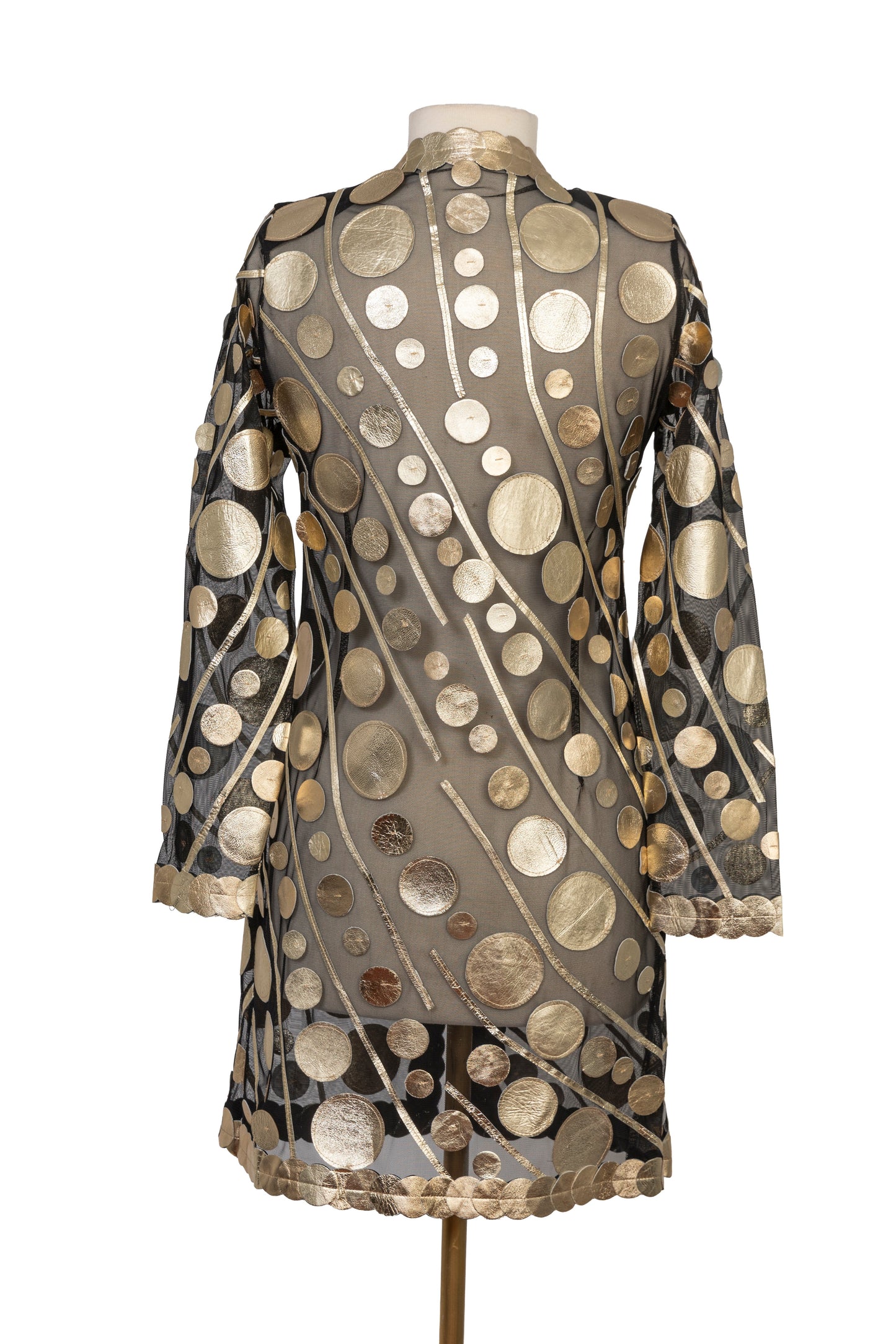 Gold Circle Long Leather Mesh Jacket