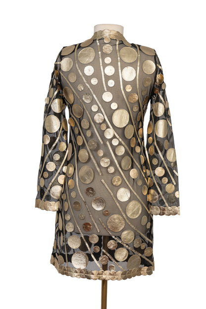 Gold Circle Long Leather Mesh Jacket