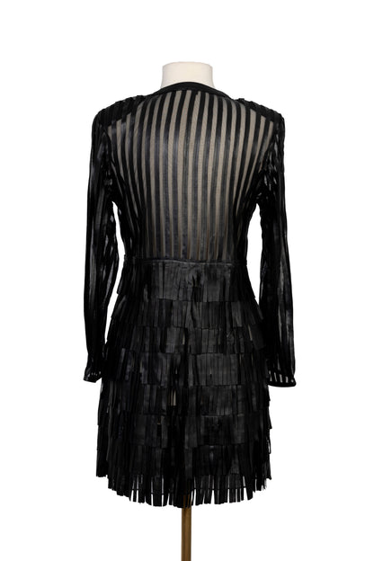 Black Fringe Leather Mesh Coat