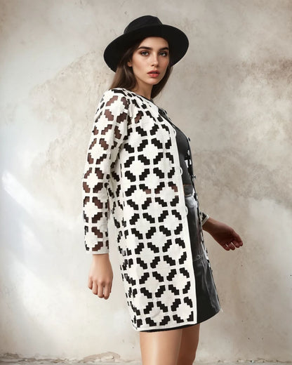 Mega Pixel Leather Mesh Coat