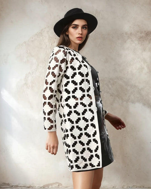 Mega Pixel Leather Mesh Coat