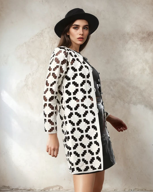 Mega Pixel Leather Mesh Coat