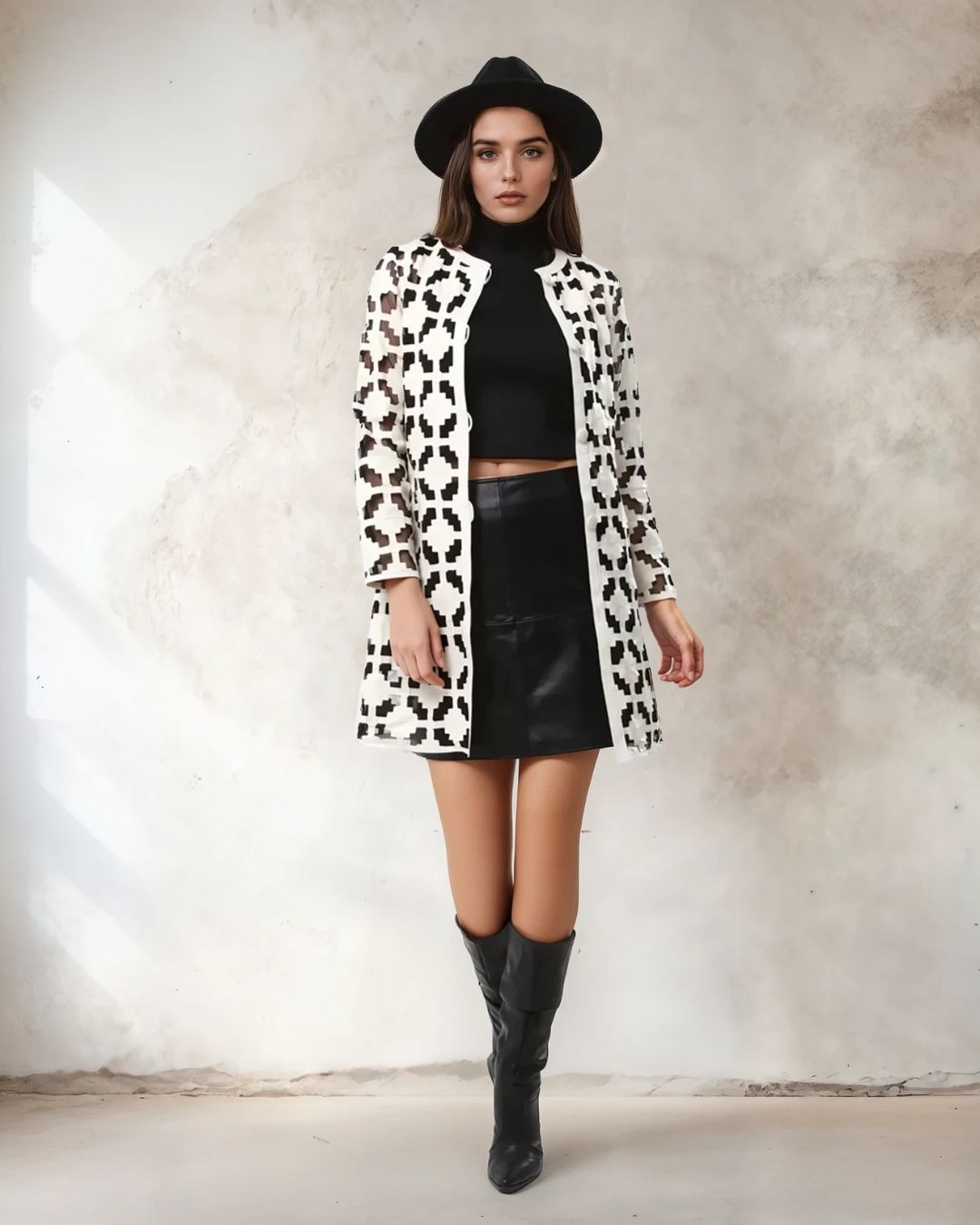 Mega Pixel Leather Mesh Coat