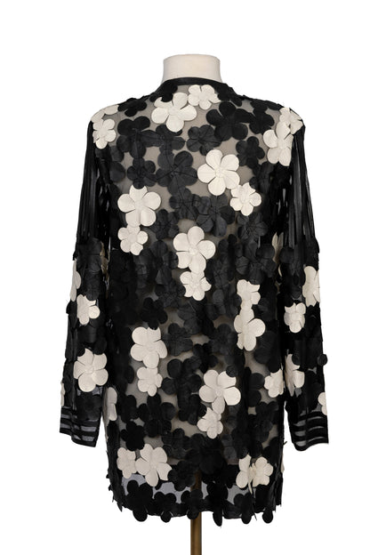 Black & White Daisy Leather Mesh Coat