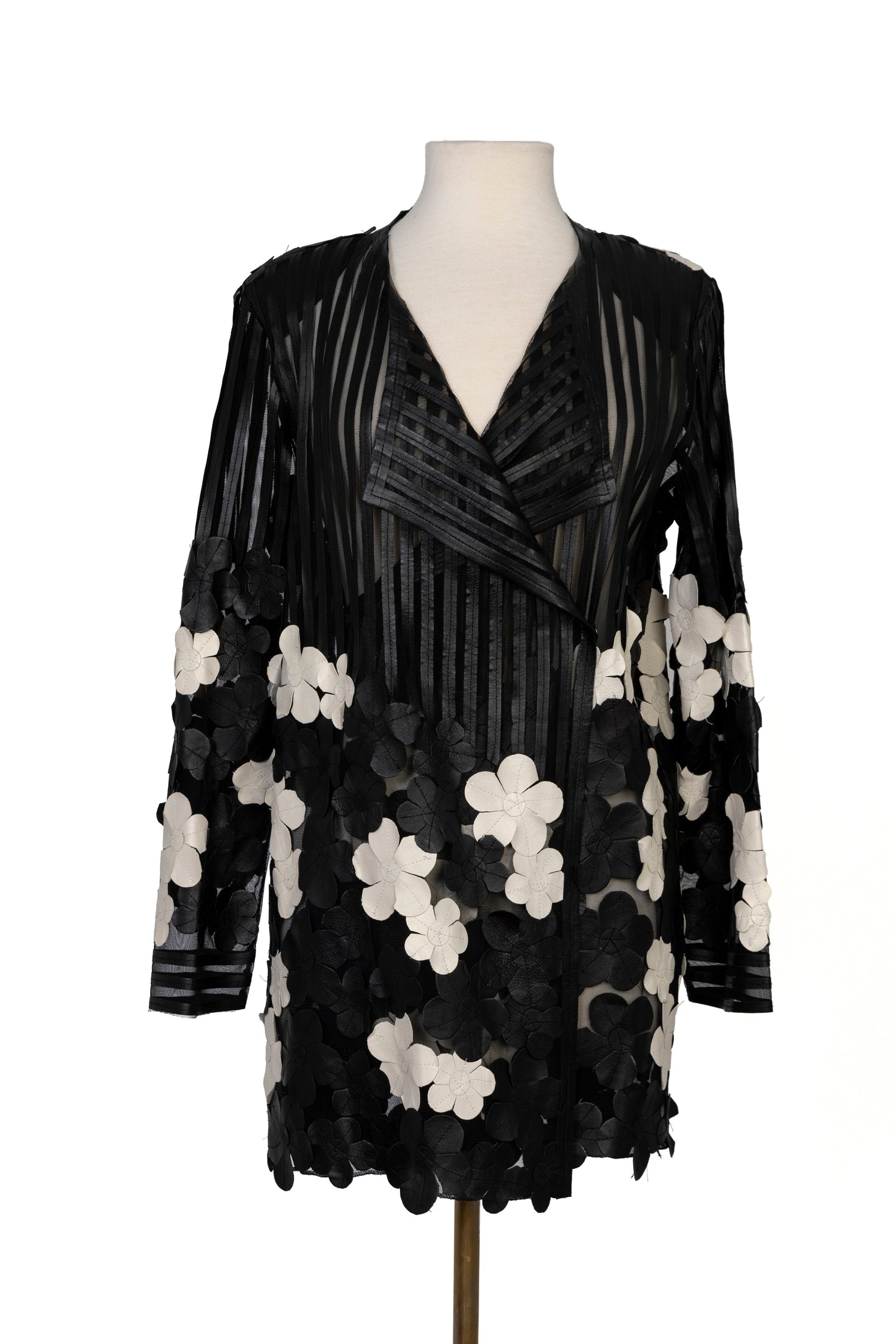 Black & White Daisy Leather Mesh Coat