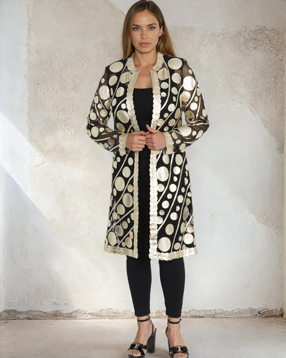 Gold Circle Long Leather Mesh Jacket