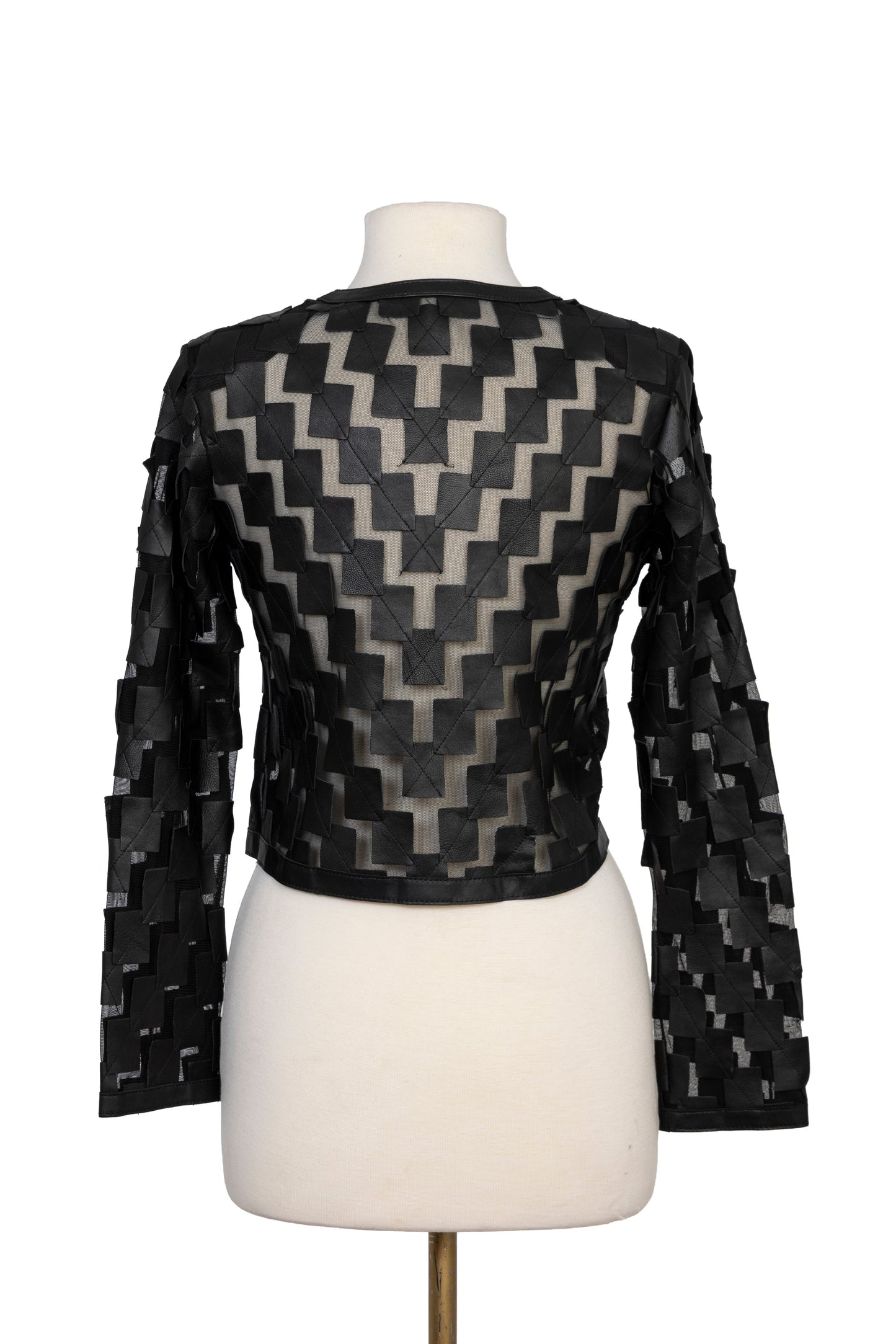 Dama Cropped Leather Mesh Jacket