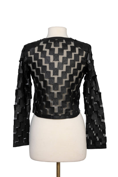 Dama Cropped Leather Mesh Jacket