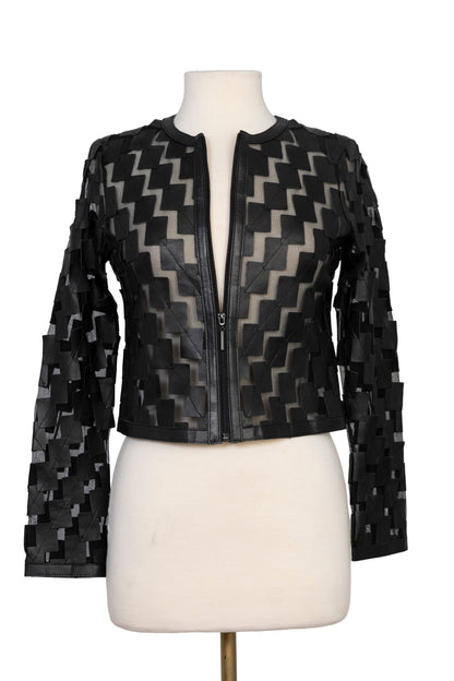Dama Cropped Leather Mesh Jacket