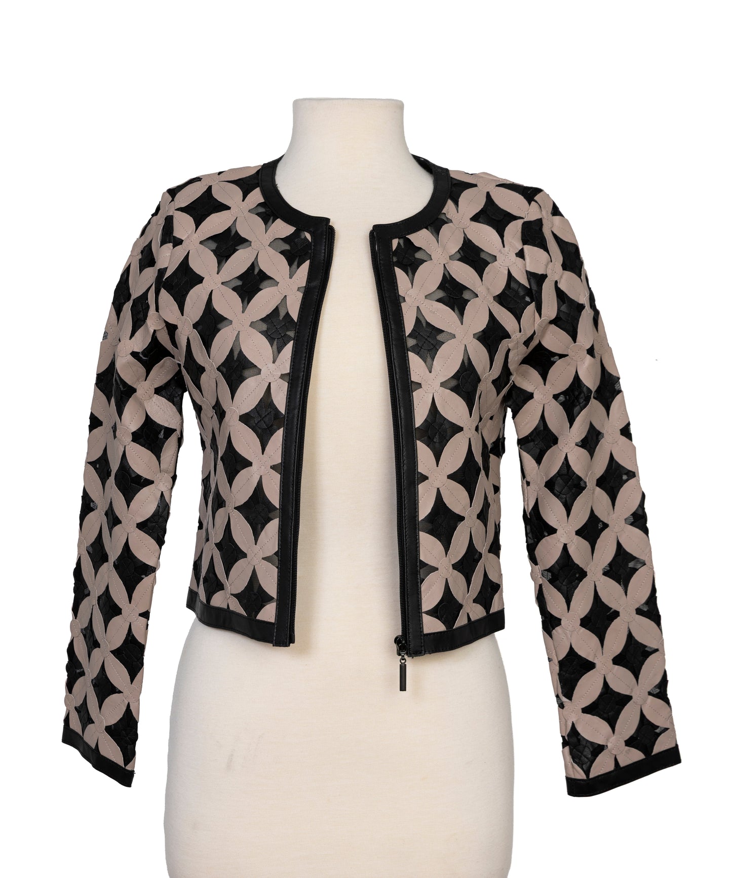 Double Daisy Cropped Leather Mesh Jacket