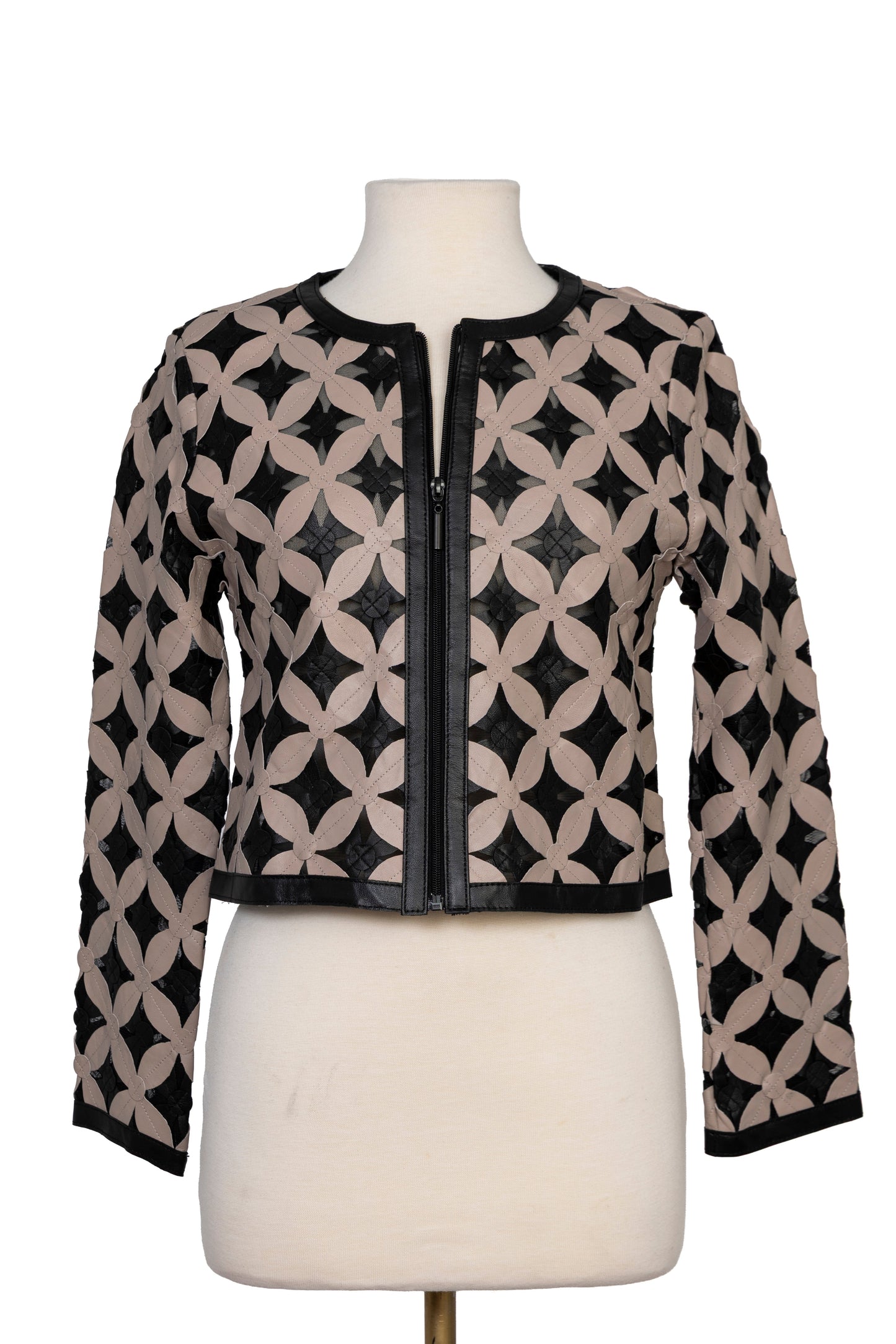 Double Daisy Cropped Leather Mesh Jacket