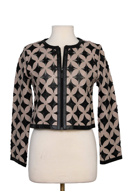 Double Daisy Cropped Leather Mesh Jacket