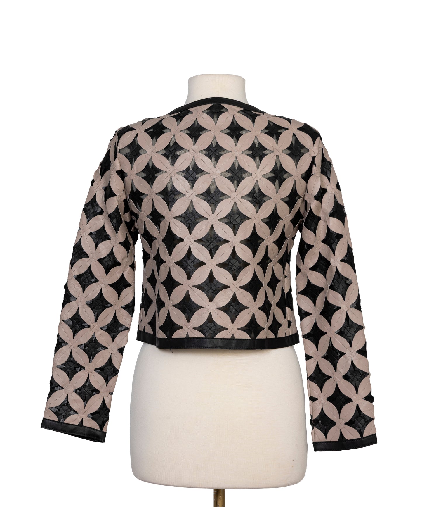 Double Daisy Cropped Leather Mesh Jacket