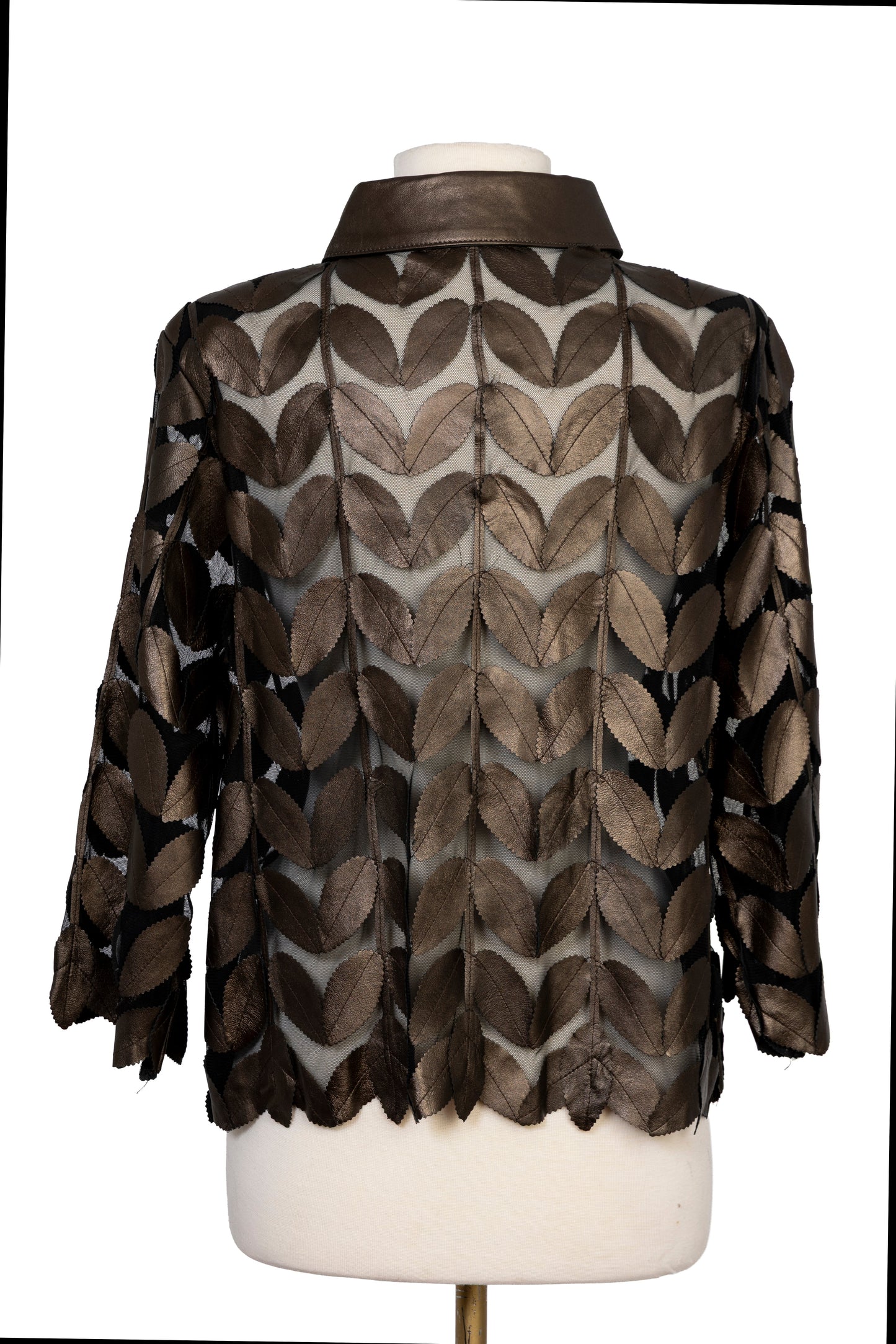 Leaf Leather Mesh Shirt Jacket