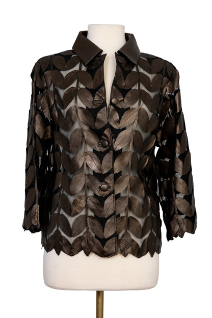 Leaf Leather Mesh Shirt Jacket
