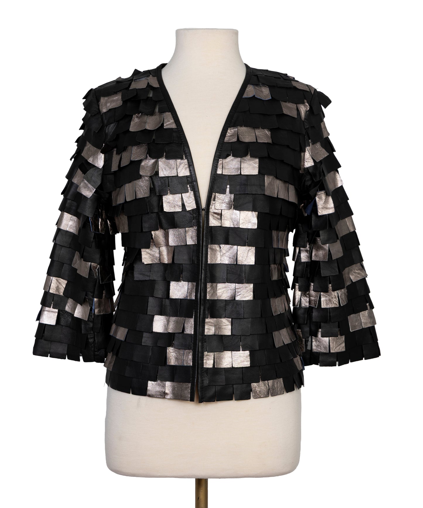 Square Fringe Leather Mesh Bolero Jacket