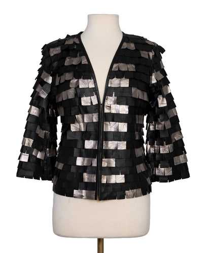 Square Fringe Leather Mesh Bolero Jacket