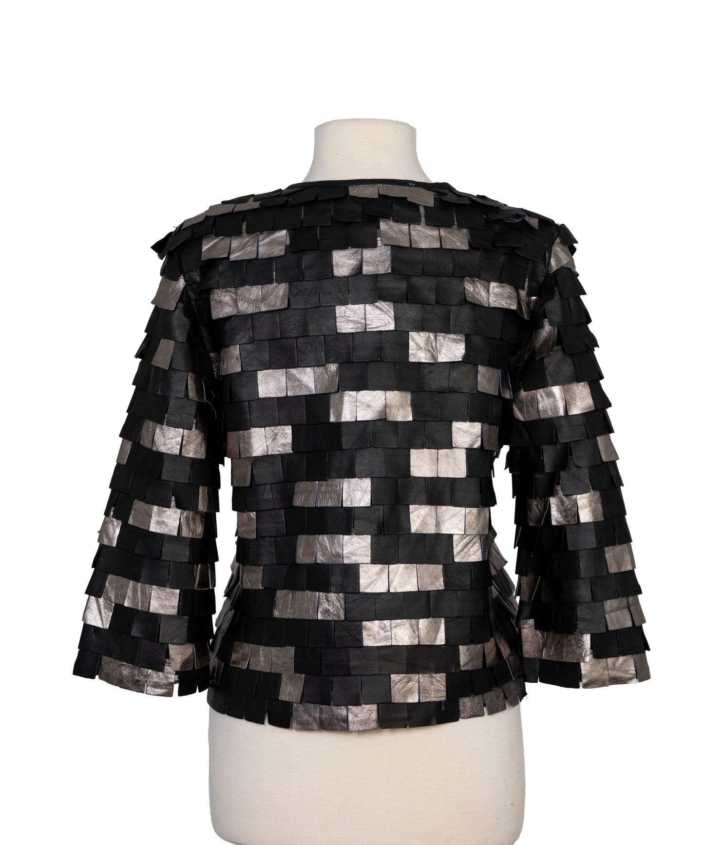 Square Fringe Leather Mesh Bolero Jacket