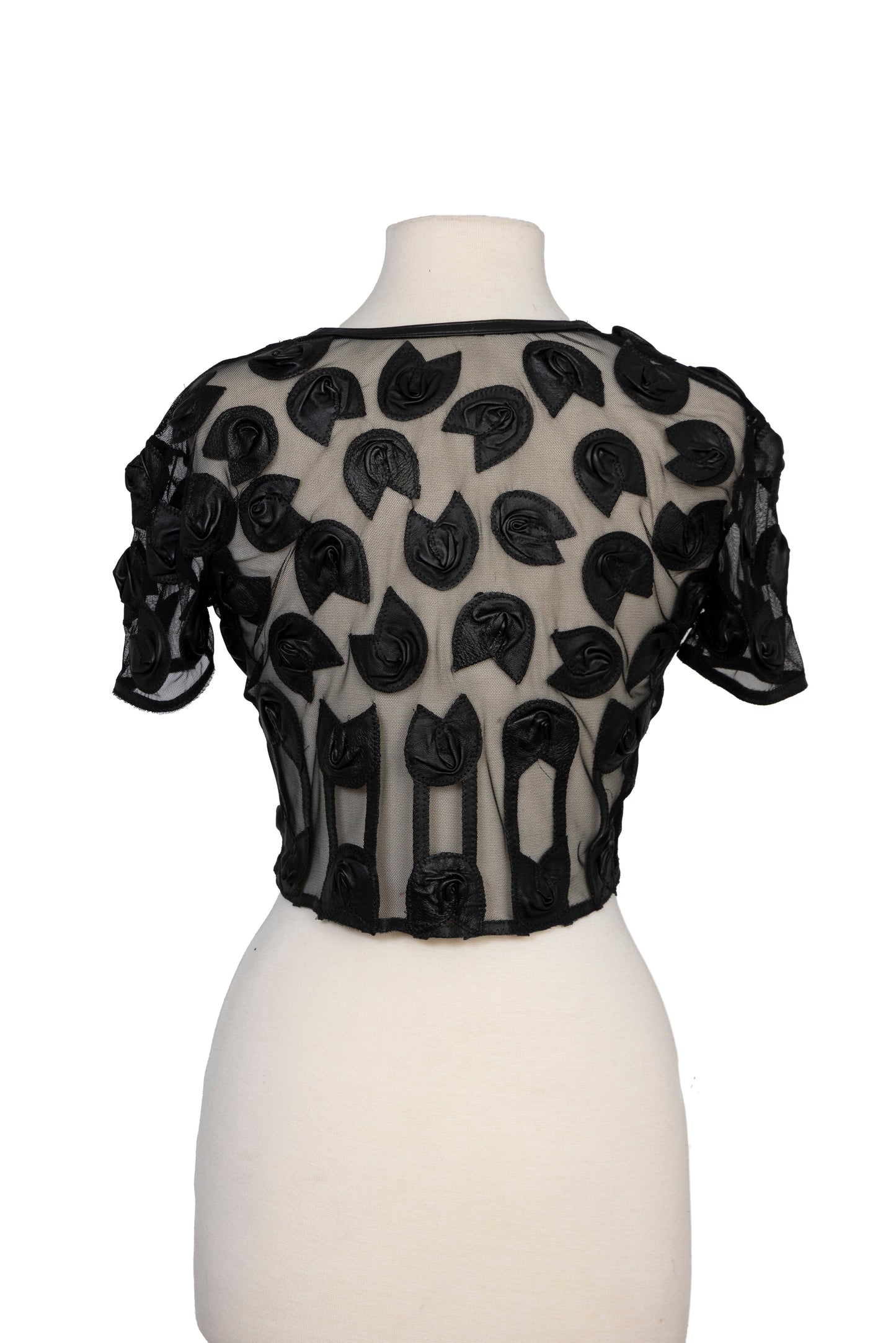 Rosalinda Black Daisy Leather Mesh Crop Top