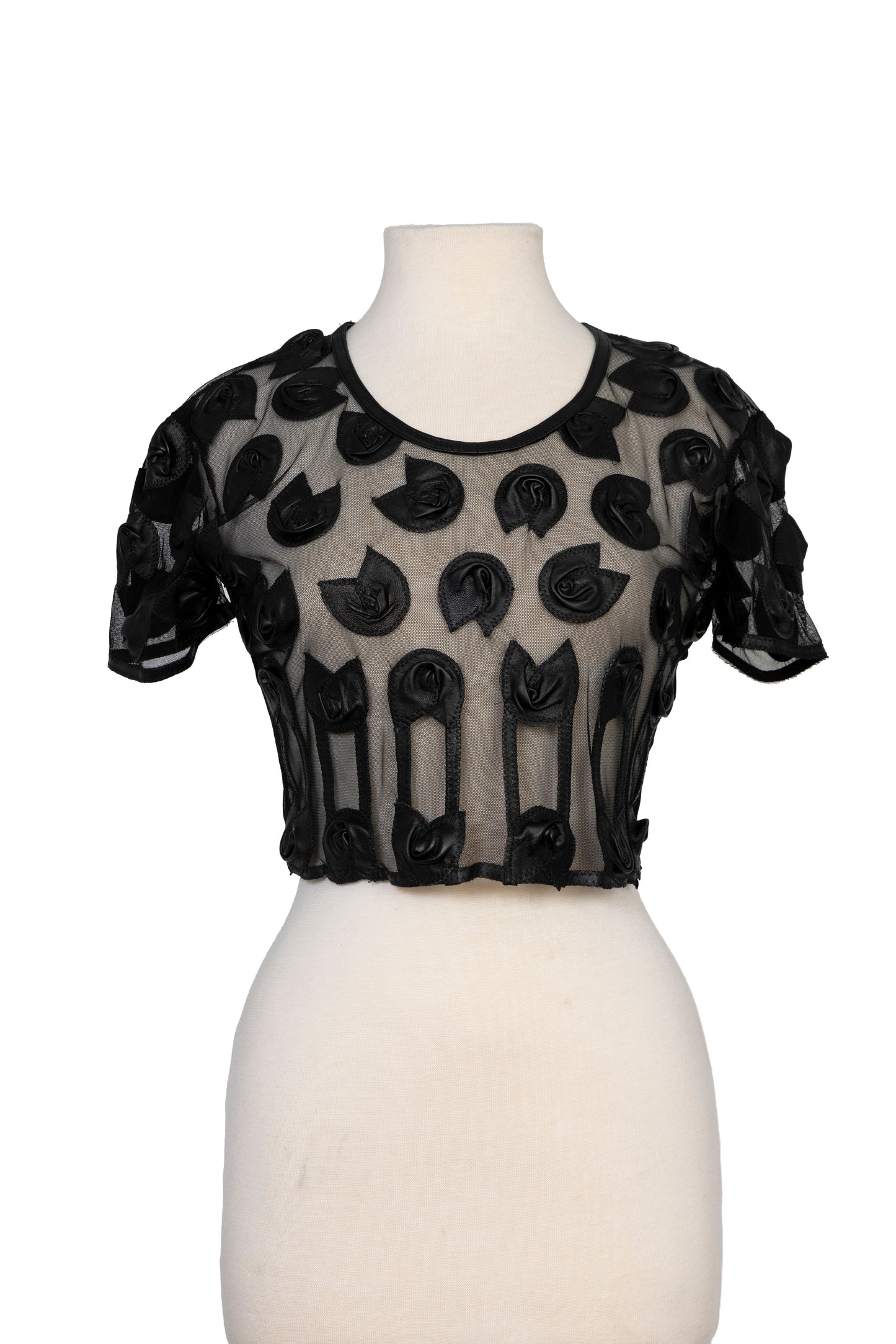 Rosalinda Black Daisy Leather Mesh Crop Top