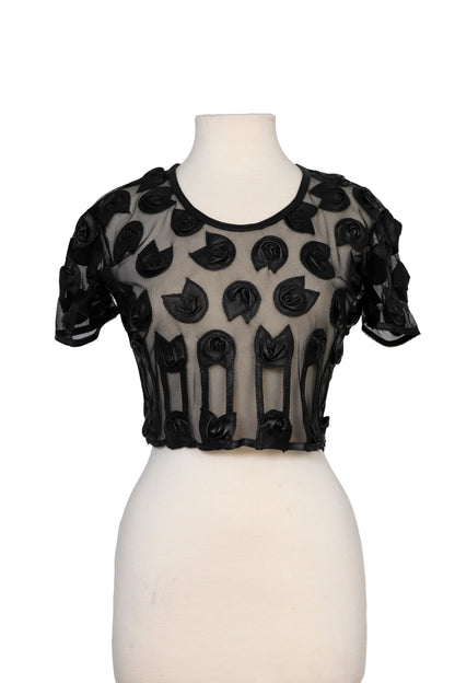 Rosalinda Black Daisy Leather Mesh Crop Top