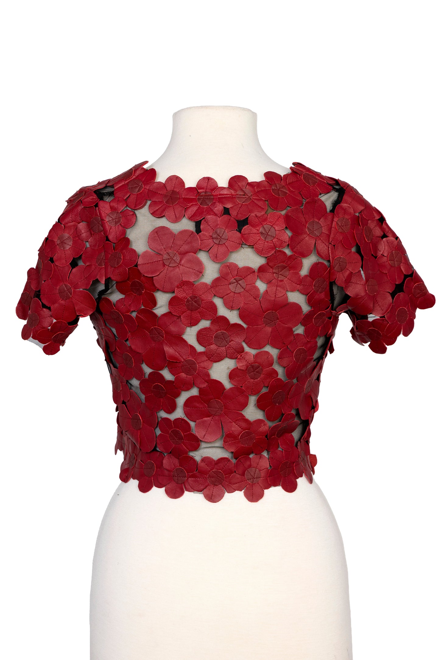 Daisy Cropped Open Front Leather Mesh Top
