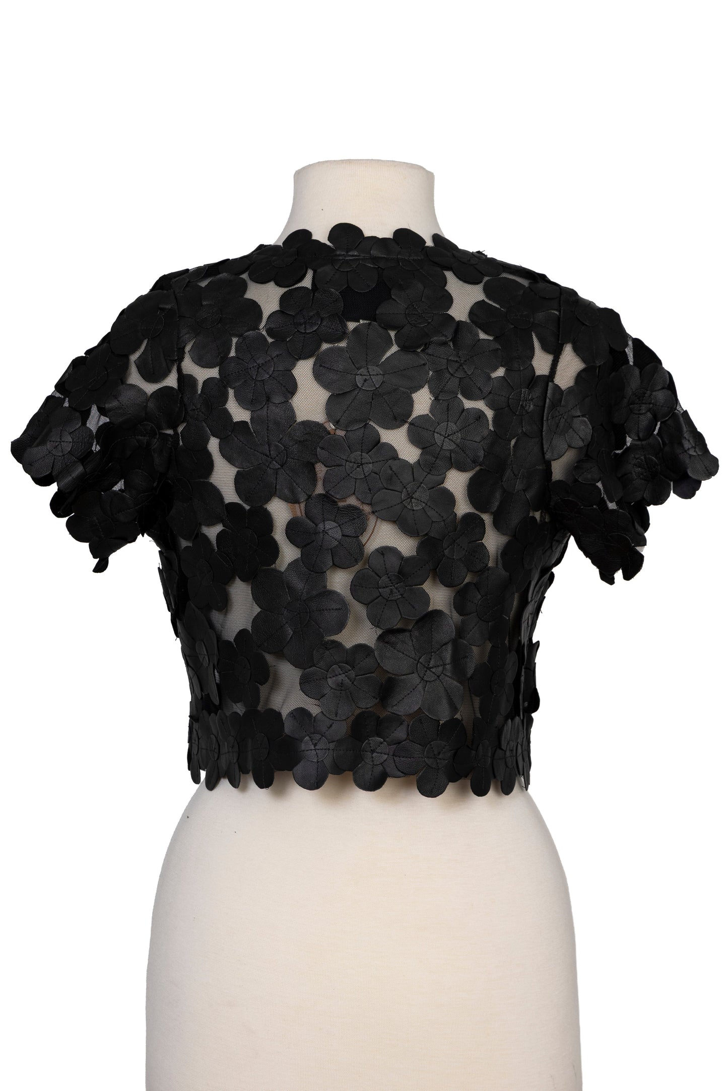 Daisy Cropped Open Front Leather Mesh Top