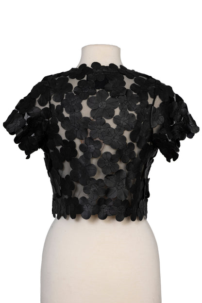 Daisy Cropped Open Front Leather Mesh Top