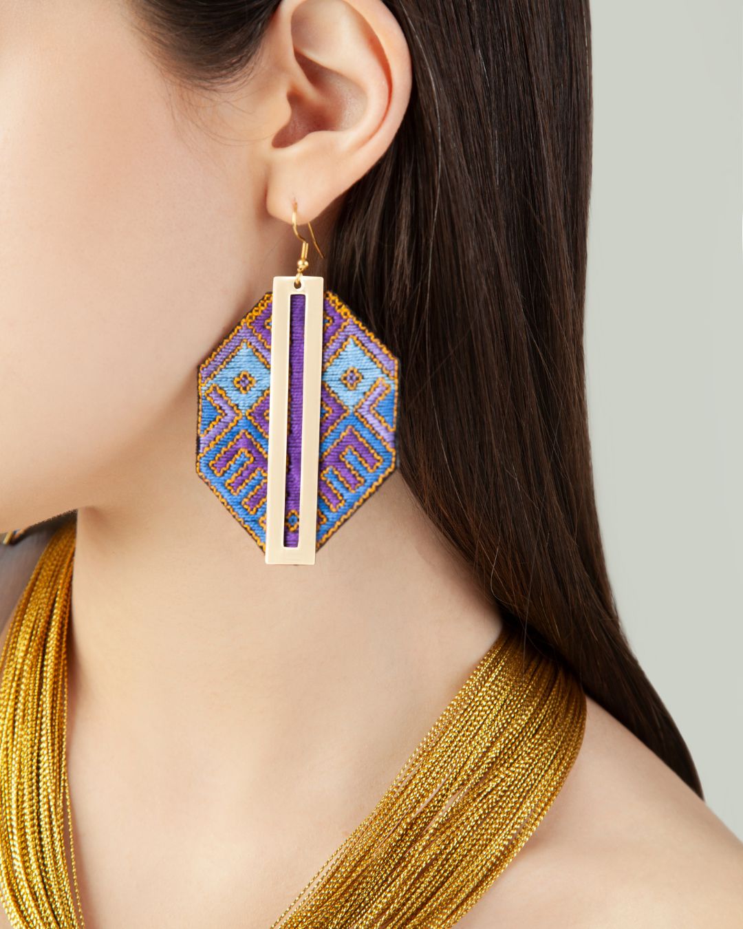 Miankale Hand-Embroidered Geometric Earrings