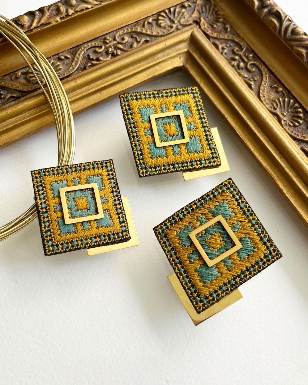 Lotus Hand-Embroidered Statement Earrings