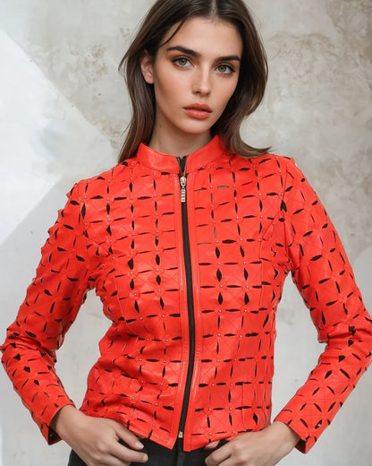Square Fit Leather Mesh Jacket