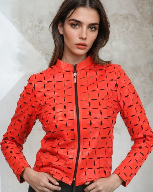 Square Fit Leather Mesh Jacket