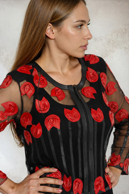 Rosalinda Semi-Corset Leather Mesh Top