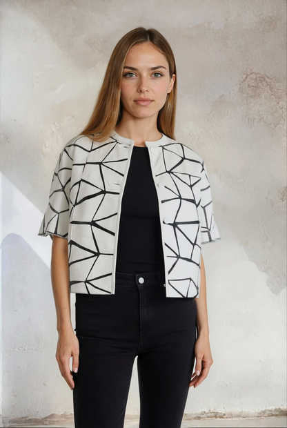 Haurra White Leather Mesh Bolero Jacket