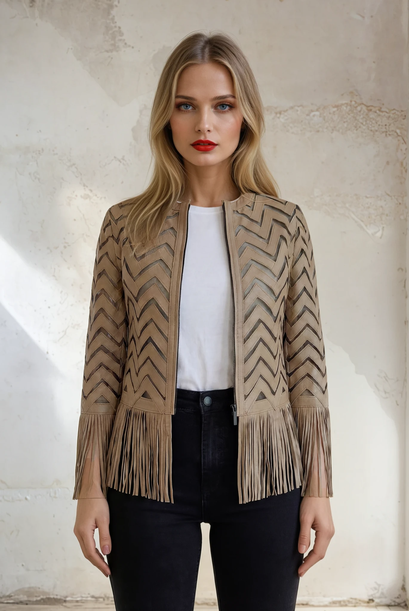 Indigo Fringe Leather Mesh Jacket