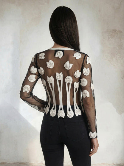 Rosalinda Semi-Corset Leather Mesh Top