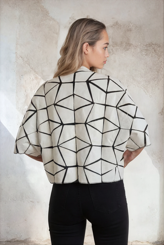 Haurra White Leather Mesh Bolero Jacket